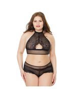 Coquette Kanten Halter Top & Booty Shorts - Zwart - Plus Size