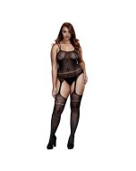 Baci Jacquard Lace Jarretel Bodystocking - Queen Size voorkant