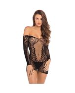 Demure Long Sleeve Bodystocking Jurkje - Zwart