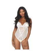 Eyelash Lace and Sheer Mesh Body - Wit voorkant