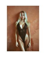 Bloemen Netstof Body Stocking - Zwart sfeerfoto