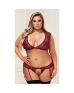 Sexy Lace BH & String Set - Queen Size - Wijn Rood