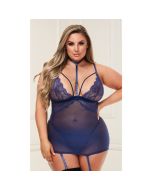 Sexy Mini Jurk en String Set - Queen Size - Blauw