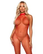 Industriële Visnet Bodystocking Met Halternek & Blote Rug Rood