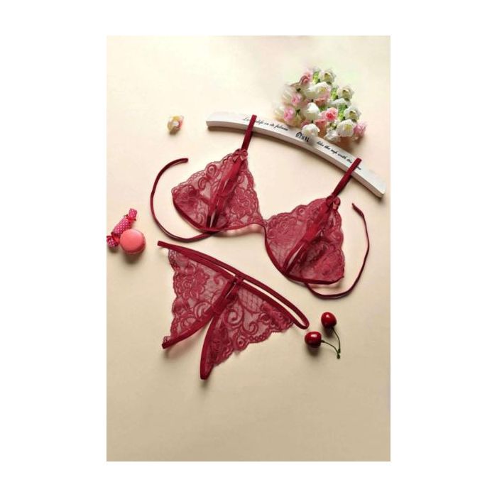 litteken Madison Uitgebreid Linde Peekaboo Lingerie Set - Bordeaux