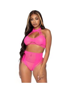 Tweedelige Net Bodystocking - Neon Pink