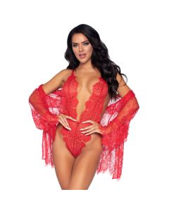 Floral Lace Body en Kimono - Rood 