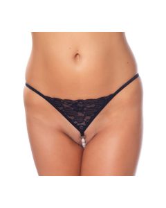 Amorable G-String met Parels One Size - Zwart