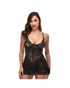 Baci Mini Kanten Chemise - Zwart