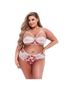 White Floral and Lace BH Set - Queen Size voorkant