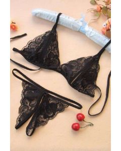 Feline Peekaboo Kanten Lingerie Set - Zwart