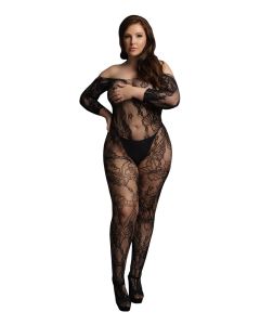 Le Désire Gewaagde Kanten Bodystocking Lange Mouwen - Plus Size