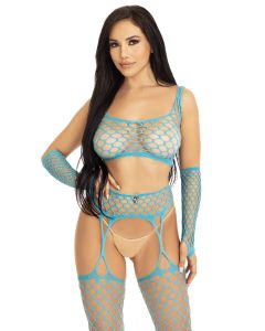 Leg Avenue 3-delige set met Jarretelgordel - Neon Blauw