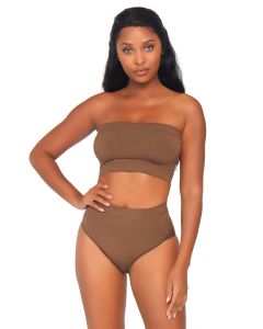 Leg Avenue Naked Bandeau Top en Hoge Taille Slip - Tan
