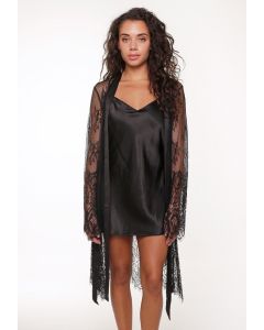 LingaDore Kimono Mesh en Kant - Zwart