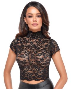 Noir Handmade Kanten Top Korte Mouwen - Zwart
