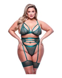 Queen Size 3-Delige Sexy Lingerie Set - Smaragdgroen