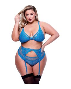 Queen Size Mesh Lingerie Set - Blauw