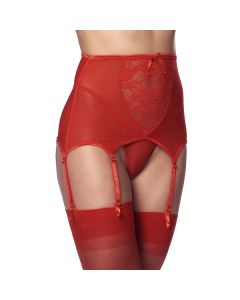 Fancy Hoge Jarretel met String en Kousen - Rood