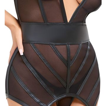 Cottelli Lingerie Jarreteltop Mesh & Strepen - Zwart