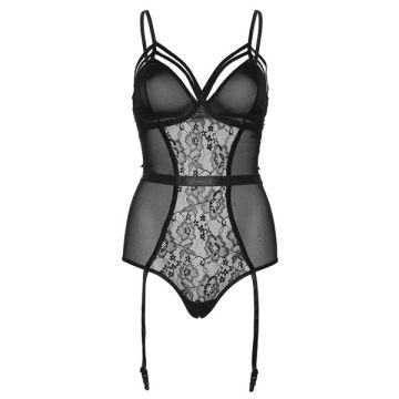 Sheer and Lace Garter Body Zwart