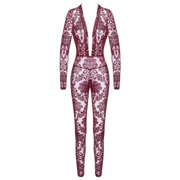 Strakke Jumpsuit met Fluweelachtige Flockprint - Bordeauxrood