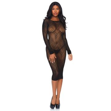 Chevron Long Sleeved Body Dress - Zwart